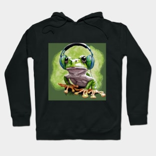 Treefrog with Headphones Watercolor Hoodie